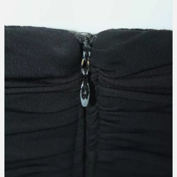 BADGLEY MISCHKA BLACK RUCHED SWEETHEART GOWN Sz 6 - Picture 4 of 6